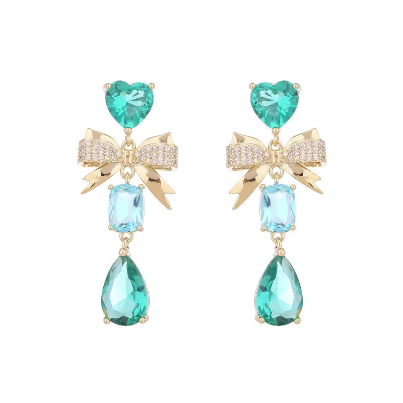 Romantic Sweet Love Heart Water Drop Bowknot Dangle Earrings 925 Silver Needle Korean Fashion Statement Brand Jewelry