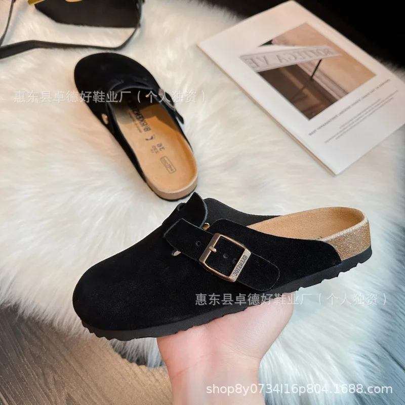 Unisexowe sandały wsuwane z płaską podeszwą, wykonane w całości z skóry bydlęcej, idealne na lato, do noszenia na co dzień, na zewnątrz, w stylu Birk, chodaki, okrągły nosek, gumowa podeszwa.