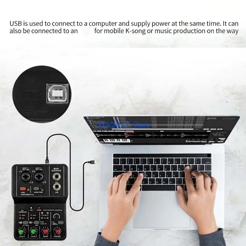 F3KE 플러그 플레이 USB 녹음 믹서, 홈 스튜디오 팟캐스트 및 음악 작곡용