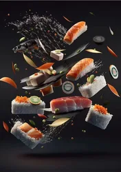 Japanese Salmon Sushi Canvas Wall Art - Cute Aesthetic Poster for Kitchen and Home Decor (SKU - 5)
