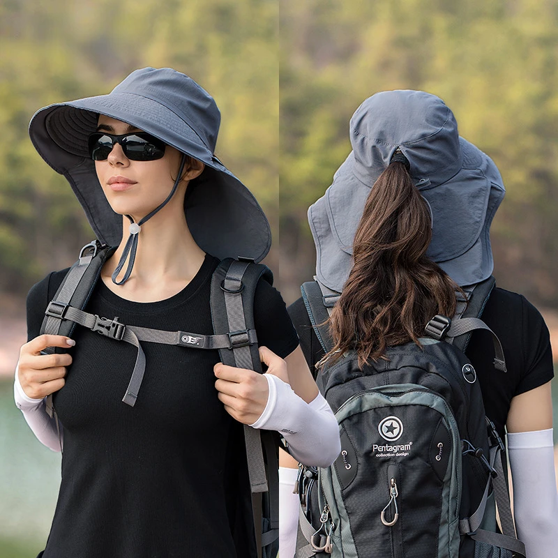 Designer Lightweight Ponytail Hole Visor Hats Summer Bucket Hats for Women  Big Brim Outdoor Eye Protection Sunscreen Cap Sun Hat