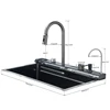 Grey Stainless Steel Waterfall Kitchen Sink Large Single Slot Integrated Digital Display Faucet Set Soap Dispenser Cup Washer 6