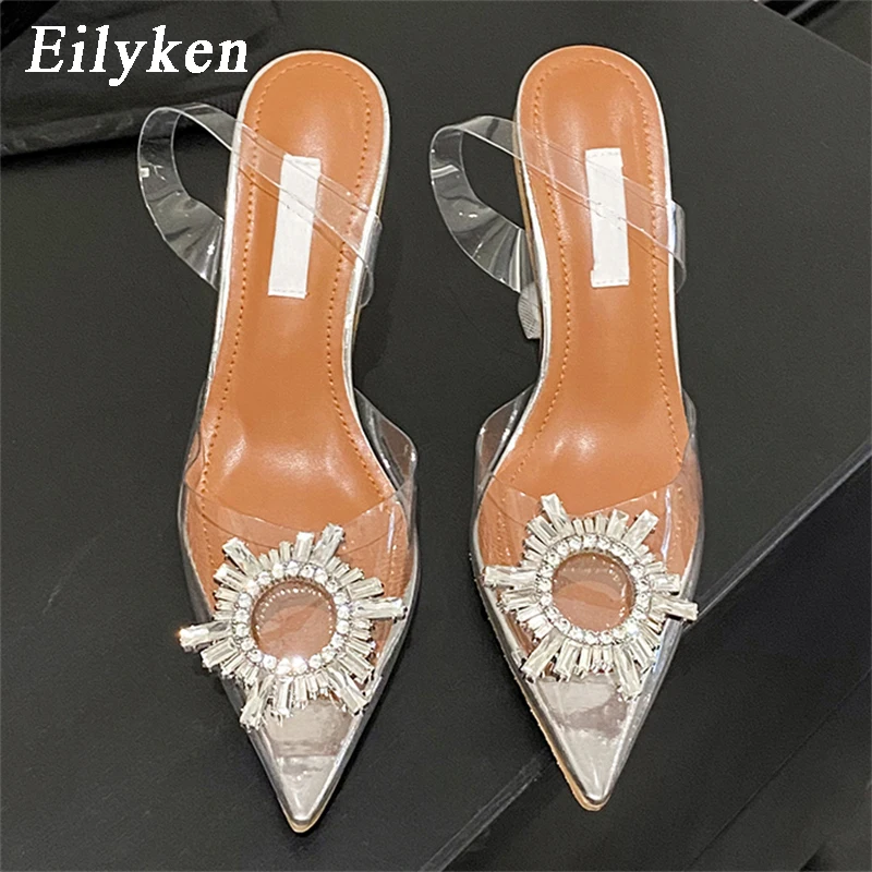 Eilyken Crystal Sun Flower Décolleté Da Donna Trasparenti Eleganti Sandali Con Slingbacks A Punta Da Sposa Scarpe Con Tacco Alto Da Ballo