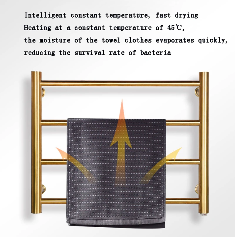Electric Towel Rack 304 Stainless Steel 45&deg;C Constant Temperature Heated Drying Towel Bar 540*450*120mm 110V/220V Waterproof
