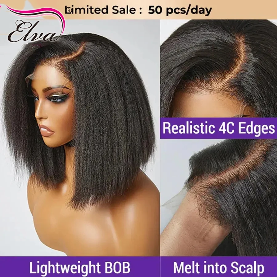 

5x5 4x4 Hd Lace Closure Wigs Kinky Straight Glueless Wig Human Hair Ready To Wear Bob HD Lace Frontal Short Yaki Straight Wigs