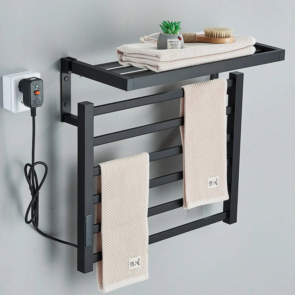 Bathroom Touch Digital Electric Heat Towel Rack Thermostatic Stainless Steel Display Preset Time Waterproof Dryer Holder