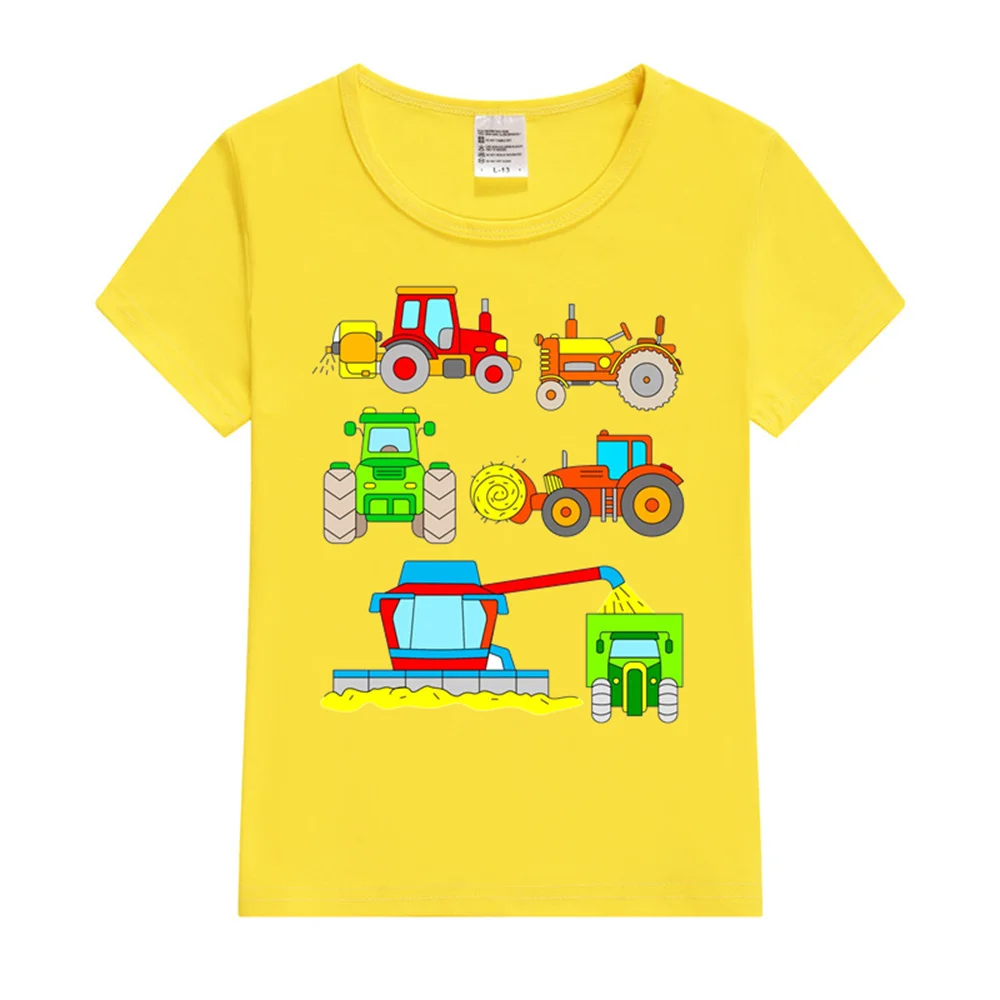 Funny cartoon car tractor T-Shirt Kids Oversized Printing Clothing Boys Summer Round Collar Shirt Girl Fashion Streetwear