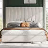King Bed Frame with 58" Tall Headboard, Velvet Upholstered with Silver Plating Trim,  Sturdy, No Box Spring Needed, Bed Frame 6
