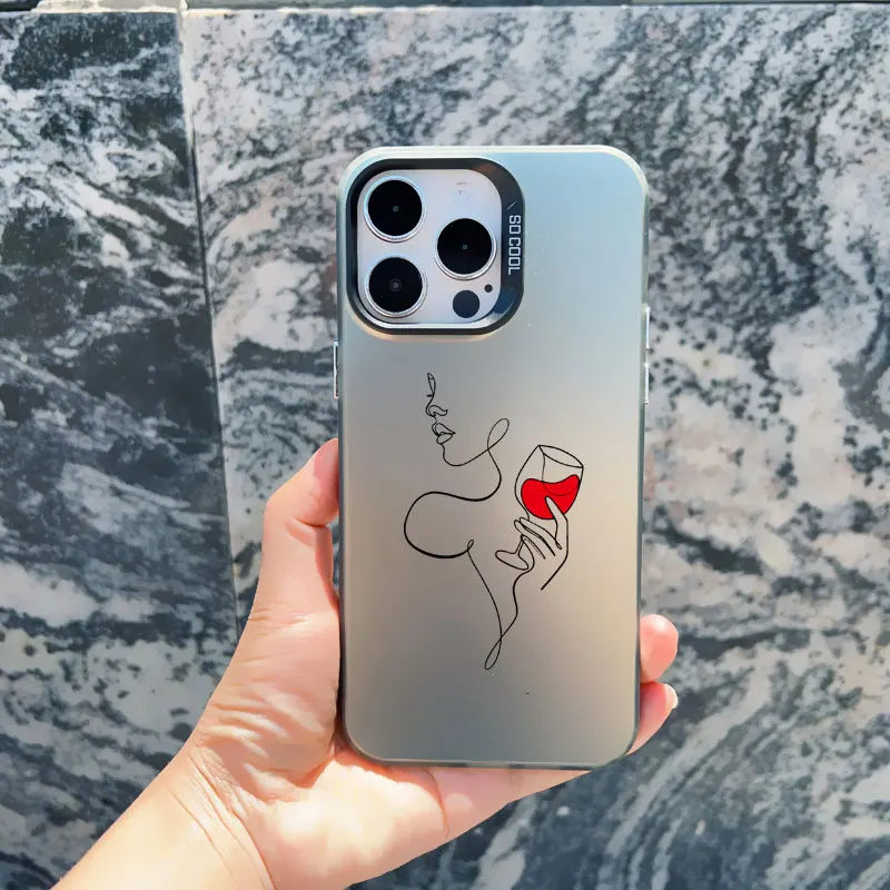Modische Handyhülle mit Trinkbecher-Linienkunst für Damen, für iPhone 13 12 11 Pro Max Mini 17 15 14 16 Pro Max Plus, stoßfeste Laser-Cover – Detail 2