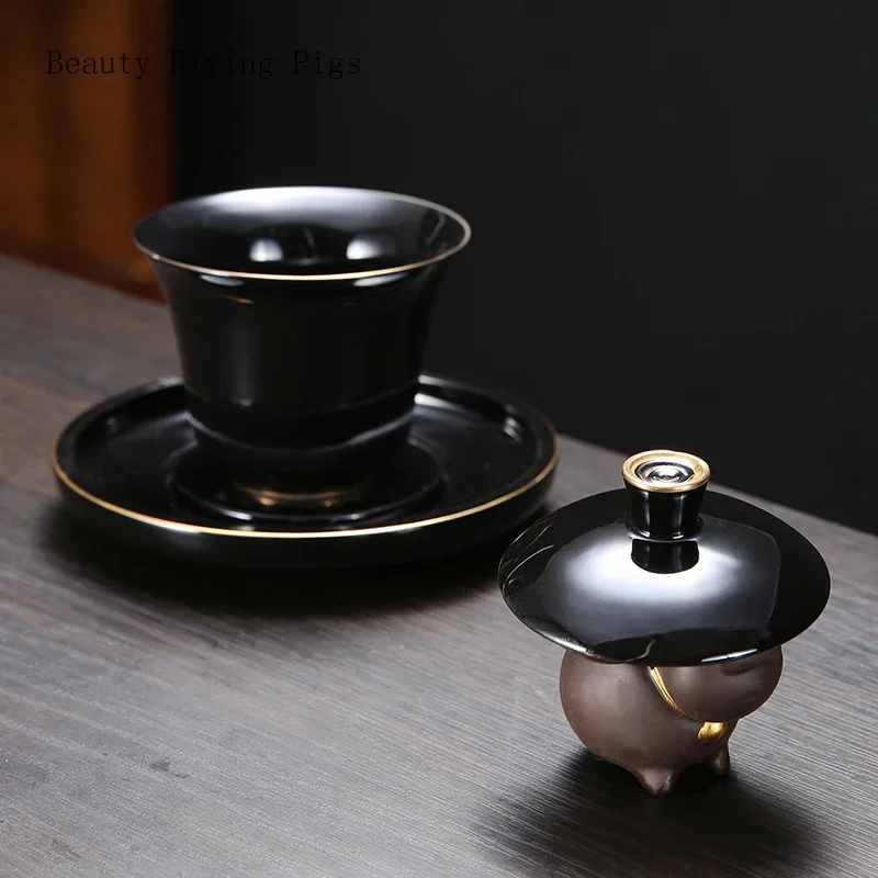 6.5x5.9cm Boutique Purple Sand Zodiac Ox TeaPet Decoration  Play Tea Table Tea Art Accessories Artificial  Animal