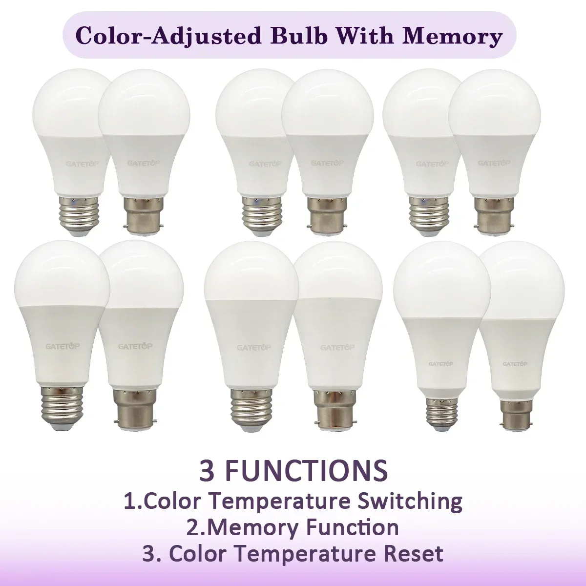 5pcs E27 B22 Bulb Wall Switch CCT 3 Color Temperature AC220V 110V 18W 24W Memory Function Color Temp Reset Light for Bedroom