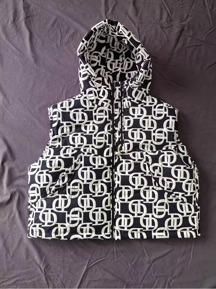 Autumn Winter Hooded Letters Printed Down Vest Women White Duck Down Sleeveless Casual Vests Female Warm Zipper Loose Waistcoats 11 S9337905dcfae491abdd49f973efbd30c0