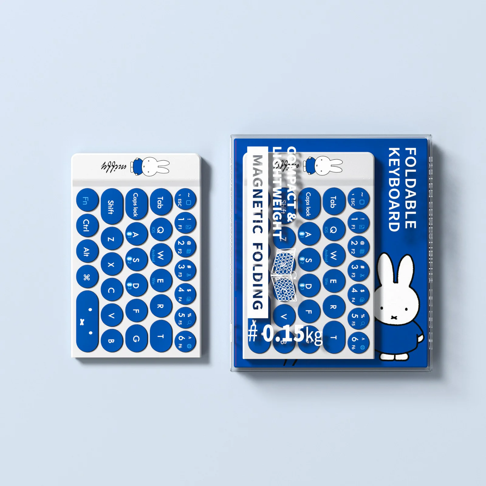 ⭐ミッフィー⭐折畳みポータブルキーボード【ライトブルー】⭐ Mibffy-ミニ折りたたみ式ワイヤレスキーボード,Bluetooth,スリム