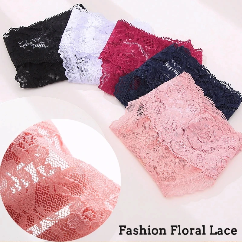 Women Panties 3PCS Sexy Lace G-string Transparent Floral Low-Waist Thong Underpants