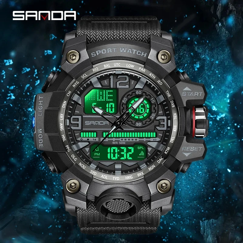 SANDA 3133 2022 G Style New Men's Watches 50M Waterproof Shock Sports Military Quartz Watch For Male Digital Wristwatch Clock 2