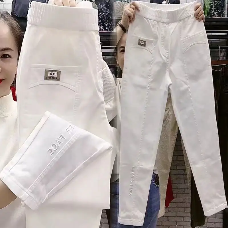 

Женские брюки с Вышивкой Букв, повседневные свободные брюки до щиколотки с поясом на резинке, шаровары, P33, весна-лето 2024