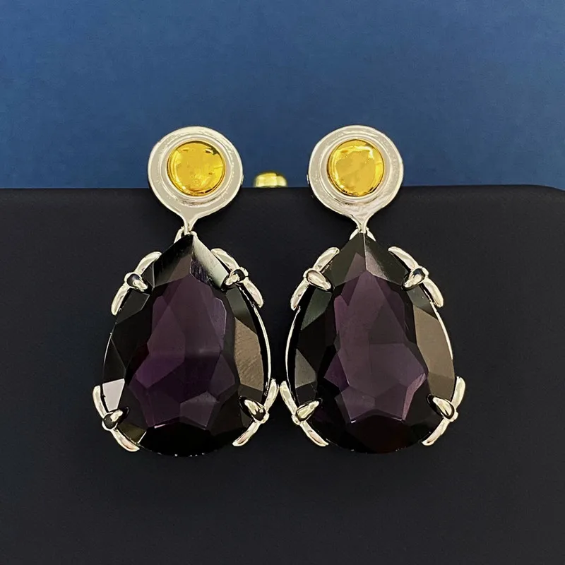 

Cross cut diamond lace set with dark purple stud earrings
