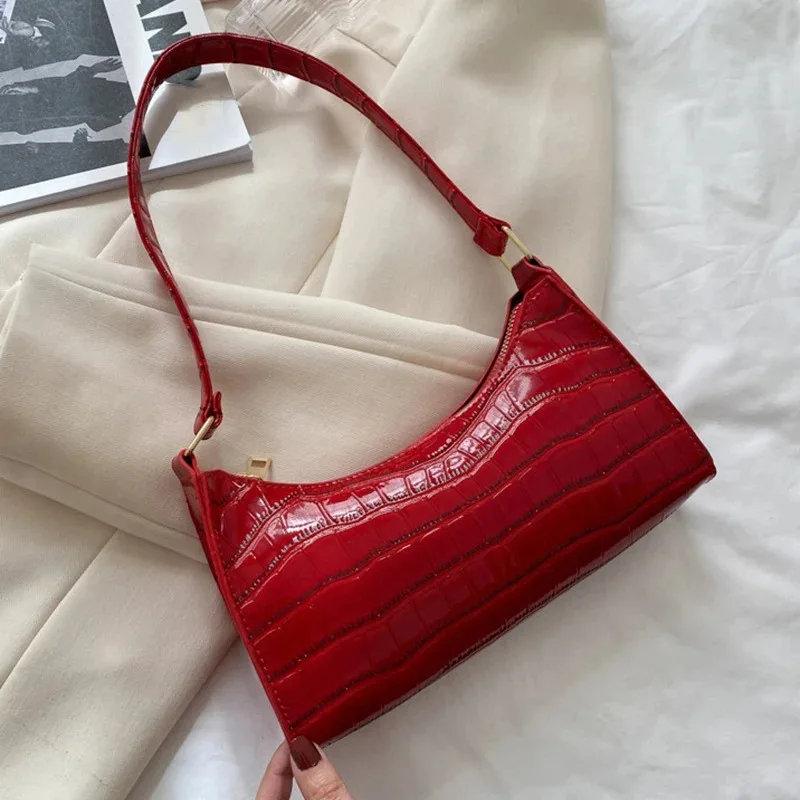Alligator Pattern PU Leather Handbag - Womens Small Armpit Messenger Bag
