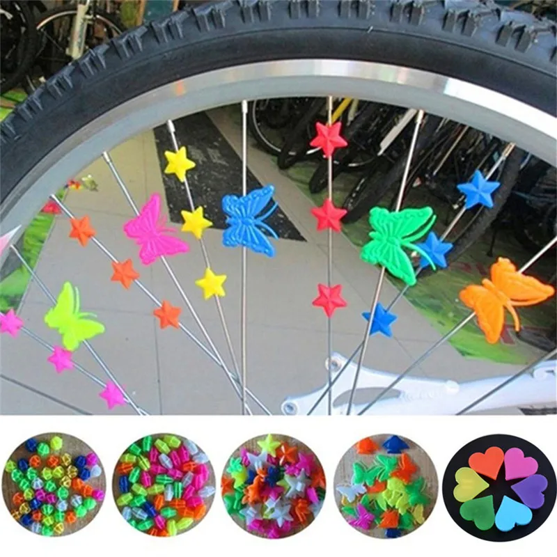Bicycle Wheel Beads 26/36Pcs Colorful Safety Kids Clip Bicycle Round Multi-Color Love Heart Stars Wheel Bike Accessories Decoration Bead Spoke Beads