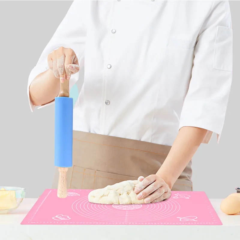 S93380e533e8f45cbae0263ffe6e829942 Non-Stick Wooden Handle Pin Pastry Dough Flour Roller Silicone Rolling Pin Kitchen Baking Cooking Tools Christmas Rolling Pin