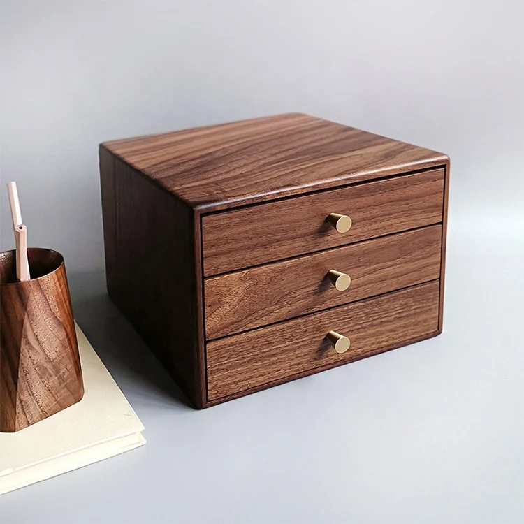 3 Tier Drawer Stash Box Desktop Organizer Handmade Wood Storage Box Bins 2