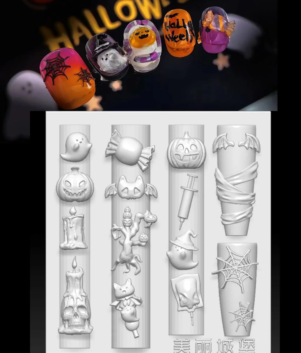 1pc Christmas Halloween Pumpkin Spider Christmas  3D Acrylic Mold   Nail Art Decorations  Nails DIY Design Silicone  Nails  Mold 3