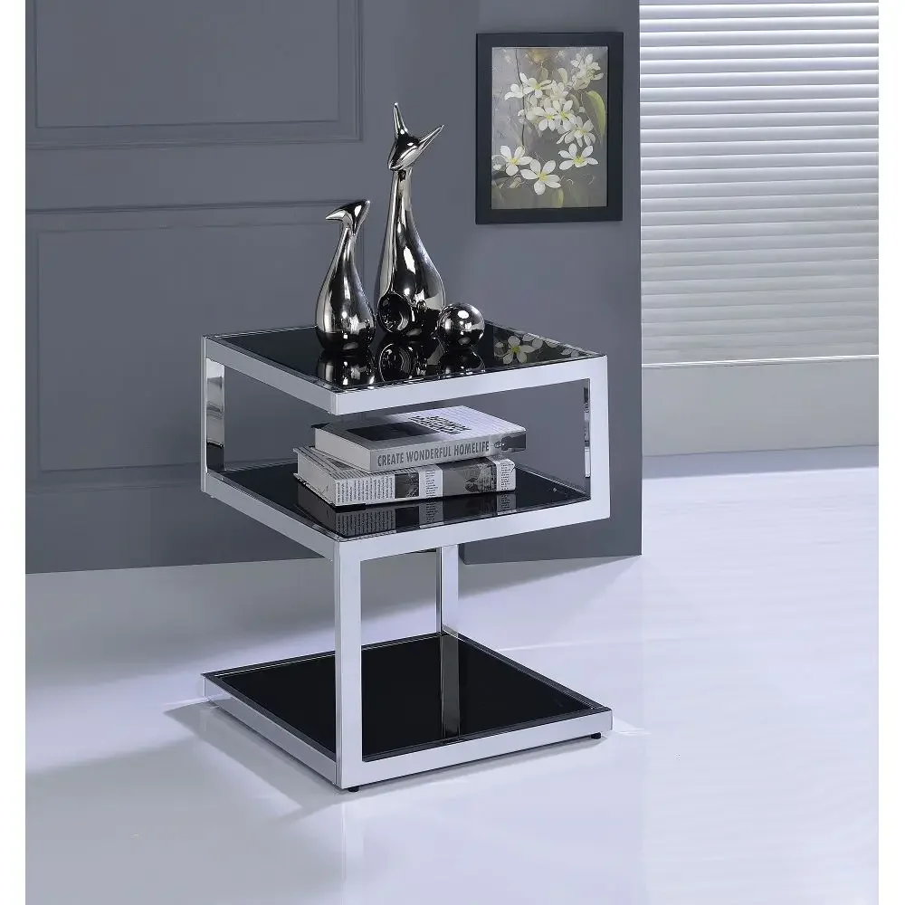 

Modern ACME Alyea Chrome and Black Glass Side Table 81848 with Sleek Design and Sturdy Construction for Stylish Home Decor and F