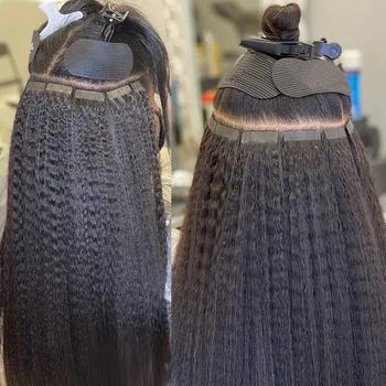 Kinky Straight Invisible Tape In 100% Human Hair Extensions 16"-26" Skin Weft Natural Black 100% Remy Hair Adhesive 20pcs/pack