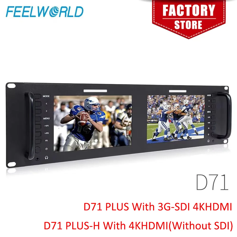 Feelworld D71 Plus 7" 3RU IPS 1920x1200 Broadcast LCD Rack Mount Monitor with 3G-SDI HDMI AV Input Output Dual Screen Industrial