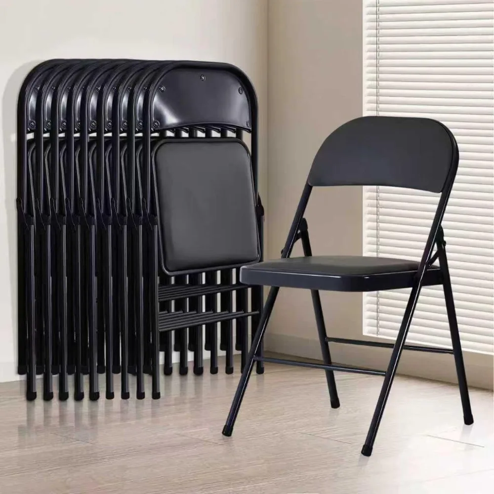 10 Pack Black Folding Chairs with Padded Cushion and Back, Foldable Outdoor Chairs with 330-LBS Capacity, Customized