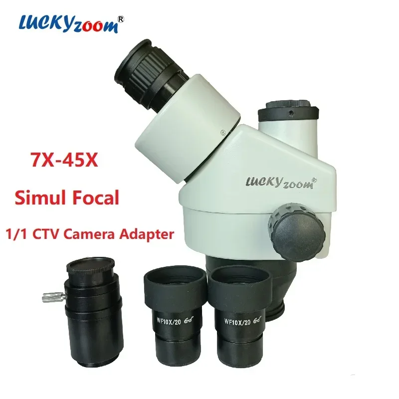 7X-45X Simul Microscopio Focale Testa 1/1 Adattatore Per Fotocamera Ctv Vetro Ottico 10X Zoom Oculare Microscopio Stereo Trinoculare