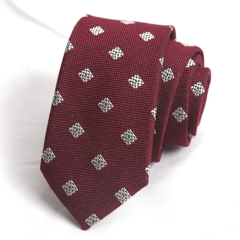 Mens Ties 6cm Classic Cotton Handmade Skinny Dark red Plaid Neckties Narrow Collar Slim Cashmere Casual Tie Accessories Gift