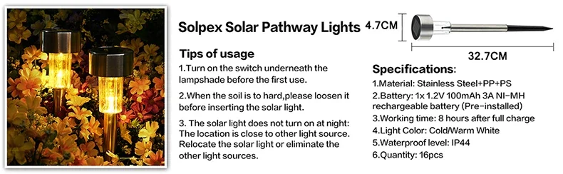 Description Picture 4 of itemSolar Outdoor Lights Garden Lamp Solar Powered Waterproof Landscape Path Outdoor for Yard Backyard Lawn Patio Decorative