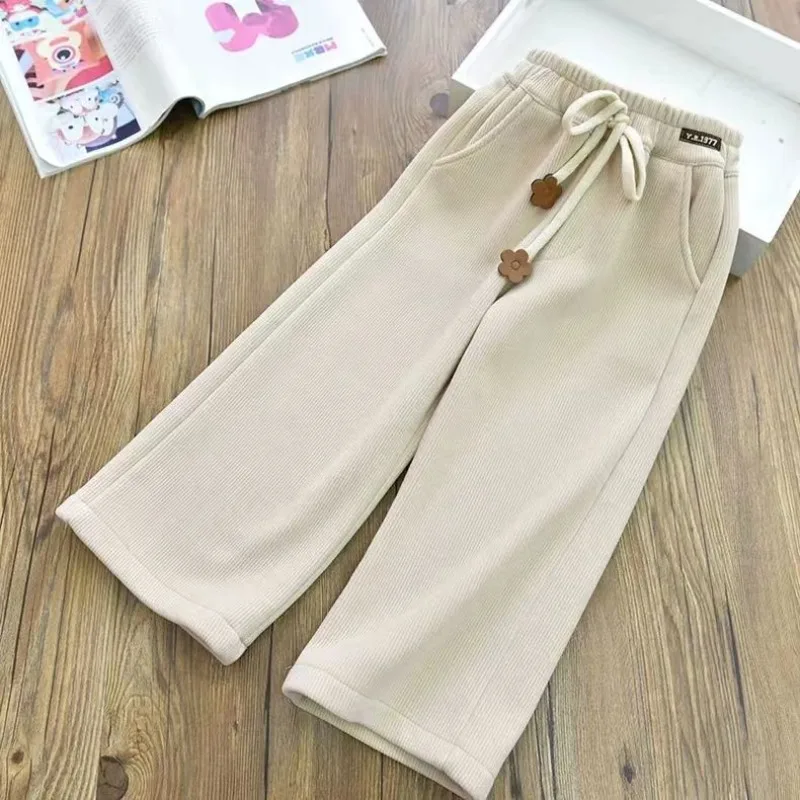 

Girls' Autumn Winter New Fashion High Waist Solid Color Pockets Casual Versatile and Comfortable Kids Children's Clothing Pants