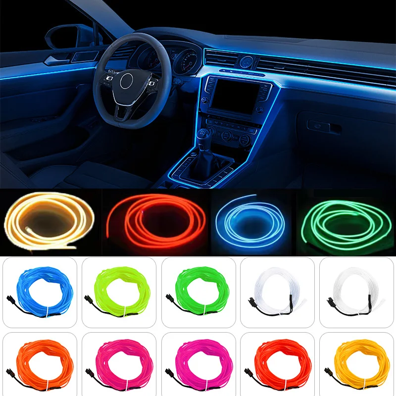 5m Car Interior Atmosphere Lighting LED Strip 5V DIY Flexible EL Neon Cold  Light Line Tube With USB Auto Decoration Ambient Lamp - AliExpress