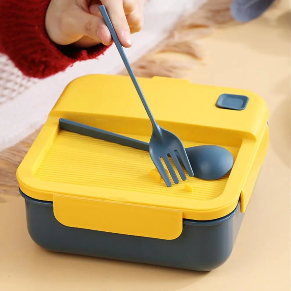 Wheat Straw Microwavable Lunch Box with Plastic Utensils 1000ml Yellow