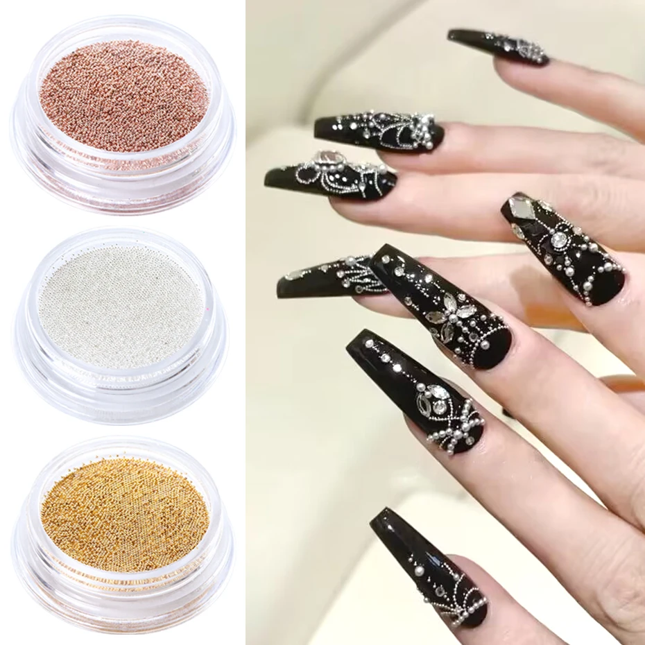 New Style Nail Art Rose Gold, Silver and Black Mixed Size 3D Metal Caviar  Beads for Nails DIY Nail Art Decoration Accessory Tool - AliExpress