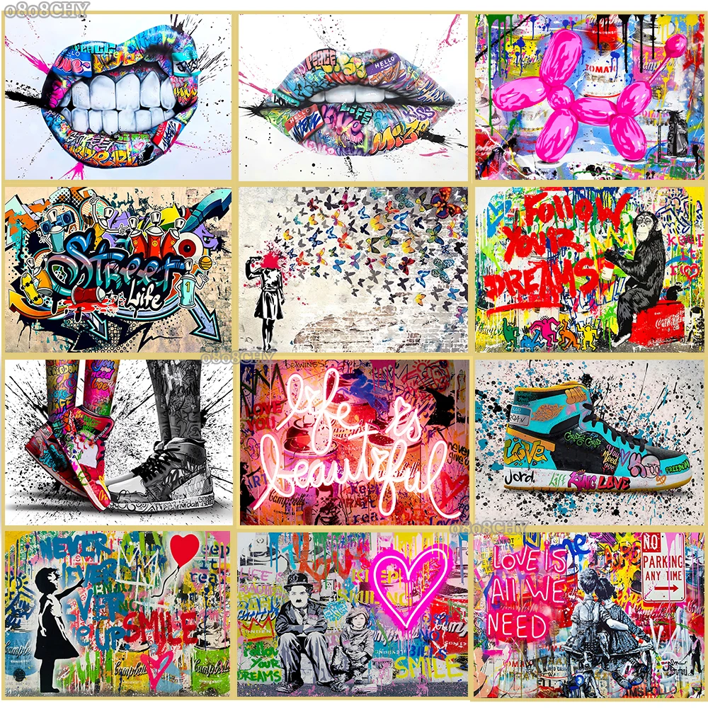 Fashion Street Pop Art Canvas Painting Ballon Dog Shoes Lips Graffiti Art Poster Banksy Art Murale Cuadros Wall Art Home Decor