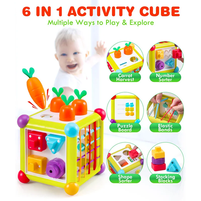 Afufu Brinquedos para crianças 2 3 4 anos, brinquedos Montessori Sensoriais  cubo de atividades, brinquedo sensorial para bebé de 18 meses para