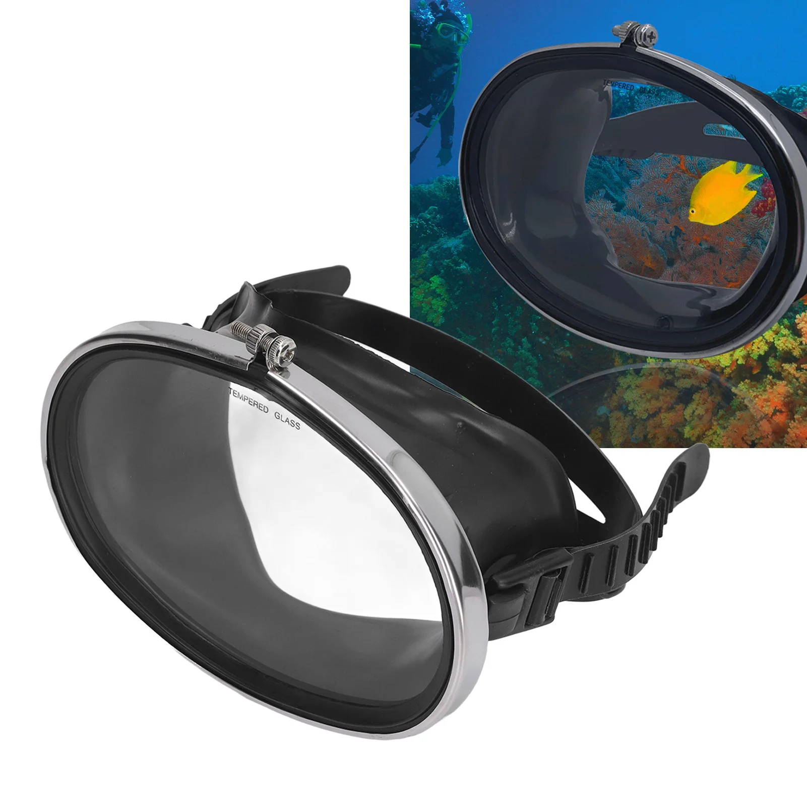 Diving Goggles Free HD Tempered Glass PVC Oval Shape Anti Fog Single Lens Scuba For Fisherman Black