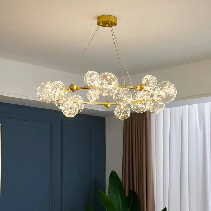 

New Nordic Glass Bubble LED Chandelier Starry Post-Modern Pendant Light Romantic Living Room Hanging Light Fixtures home decor