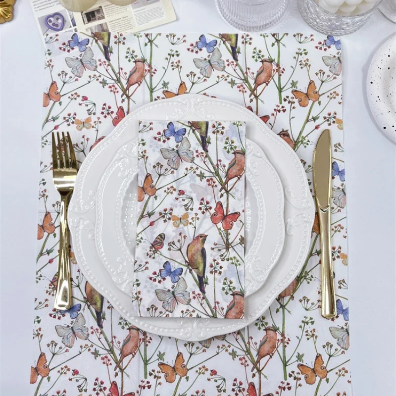 2-Ply 33*40cm Colourful Flower Bird Butterfly Print Napkin Rectangle Paper Napkin Decorative Cup Flower Placemat 20pcs/pac