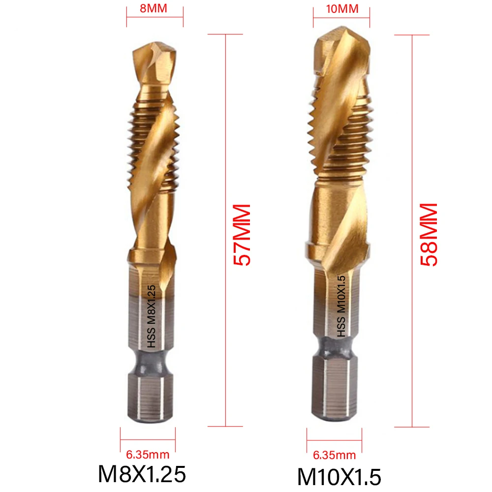 L-FIRST 6pcs Tap Drill Bit Hex Shank Titanium Plated HSS Screw Thread Bit Screw Machine Compound Tap M3 M4 M5 M6 M8 M10 Tools best hand planer Hand Tools