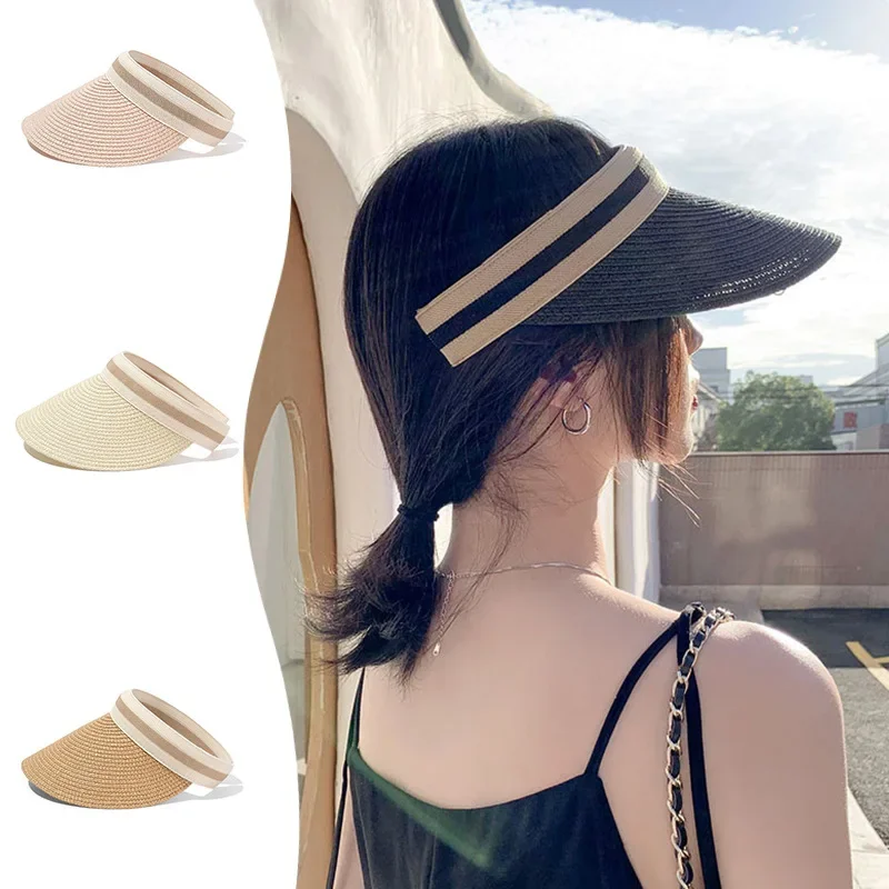 

Summer Outdoor Beach UV-resistant Big Brim Hat for Women Handmade Straw Sun Hat Fashionable Ladies Empty Top Sun Hat for Women