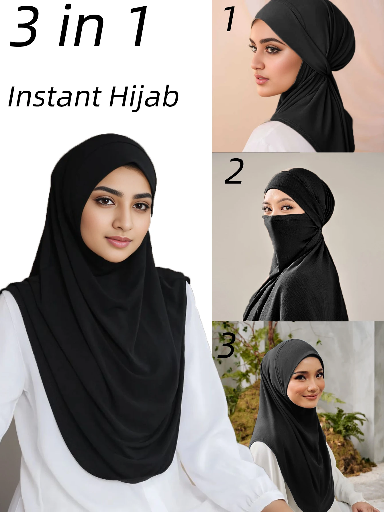 여성히잡 무슬림 모달 언더캡 히잡, 이슬람 아바야 저지, 인스턴트 랩, 여성 모달 실크 캡 11 여성용 철제 히잡, 긴 즉석 히잡, 3 in 1, 조정 가능한 타이 히잡