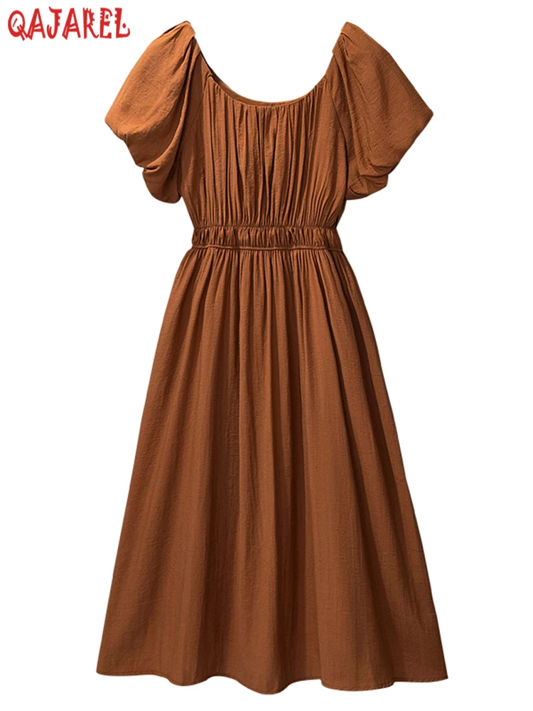 

2024 Summer New Fashion Elegant Pull Sleeve Draped Chic Dress Women's Hepburm Vintage Evening Dress Korean Beach Casulal Dresses