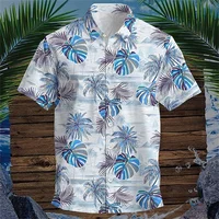 2024 New Men's Temperament Fashion Hawaiian Shirt Beach Coconut Printed Shirt T-Shirt Lapel Button Ocean Large Size Short Sleeve 1