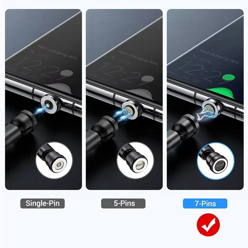 7Pin Type C Magnetic Plug Tips Fast Charging Cable Adapter For Magnetic Charger 360&deg; Degree Rotation Connector