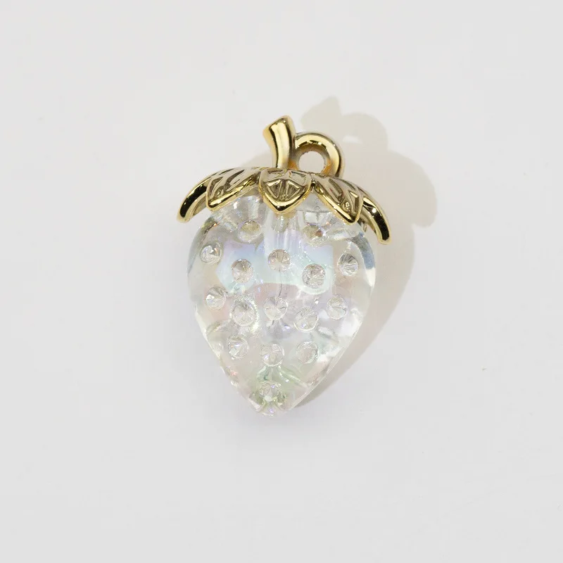 Transparent Strawberry Pendant Plated Fruit Pendant Mobile Phone Chain Popular Keychain Material DIY Jewelry Accessories 2pcs