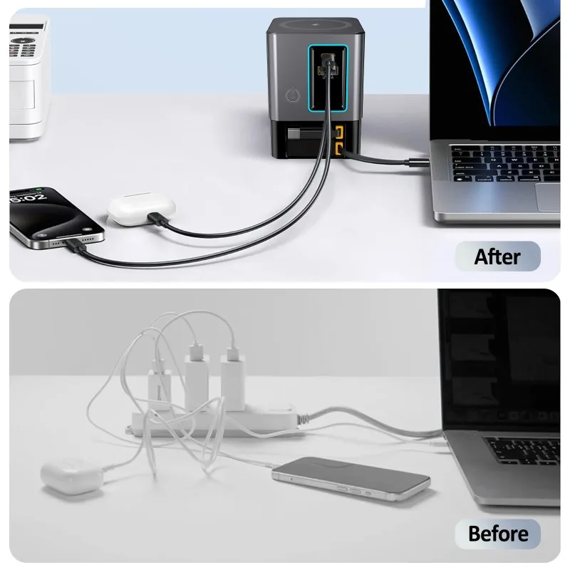 멀티 디바이스 105W 충전 스테이션 접이식 USB C 케이블 무선 충전 멀티탭 노트북 휴대폰 고속 충전 허브